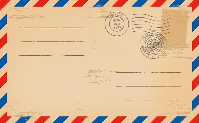 Worn postal envelope with seals and stamp template