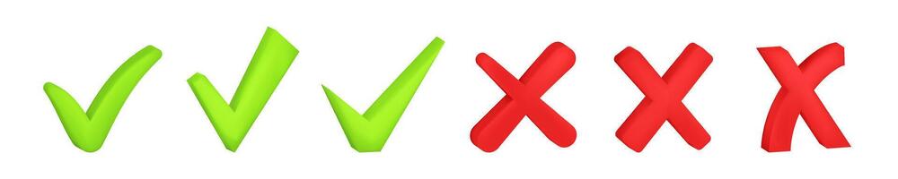Check mark 3D tick . Green tick and red cross vector