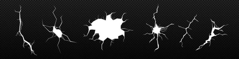 Cracks and faults set. Glass shattering and destruction vector
