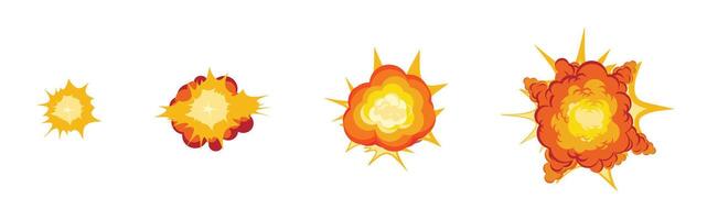Explosion animation. Red fire flare storyboard with flame movement vector