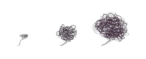 Increasing confusion and stress. Tangled balls of black threads vector