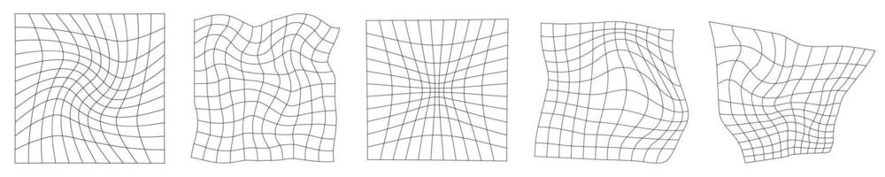 Square digital network set. Geometric grid made of black lines vector