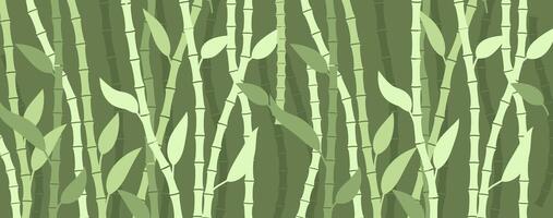 Bamboo grove background. Green tree trunks with leaves vector