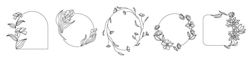Set of flowers frame with ornament for pictures and photos. vector