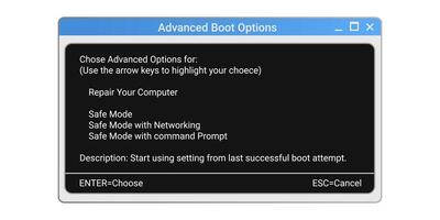 Boot menu options in safe mode. Repair system settings on computer. vector