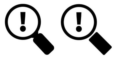Magnifying glass and exclamation mark. Error warning icon. Business risk analysis symbol. Alert, error, alarm, danger. vector