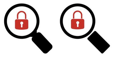 Icon of a magnifying glass with a closed lock. Protection against hacking. Protect your site vector