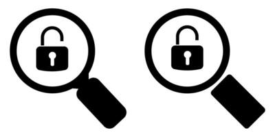 Open lock and magnifying glass icon. Protection against hacking. Protect your site vector