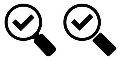 Magnifying glass and tick icon. Search is complete. The correct solution. Safe search. Magnification. Magnifying glass with tick mark. vector