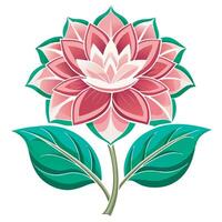 a pink flower with green leaves on a white background vector