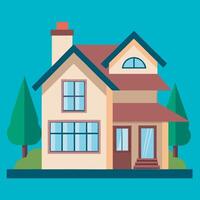 house with two stories and trees on the side vector