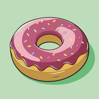 a donut with pink frosting and sprinkles on a green background vector
