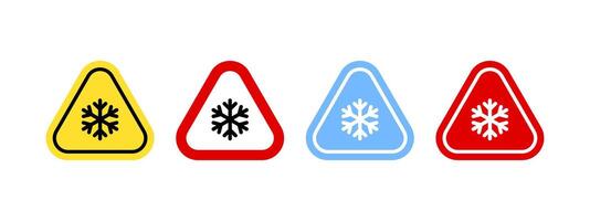 Snow warning road signs with snowflake inside vector