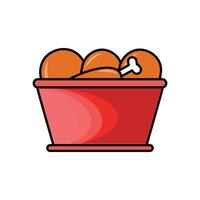 A red bowl filled with fried chicken. Silhouette of a bowl of fried chicken. Food and tableware illustration element design vector