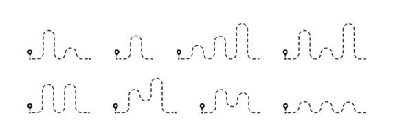 Dotted line path. Dashed trace. Path travel dotted line trip dashed trace destination track. Travelling symbols. Abstract dashed lines. Way dirrection lines. vector