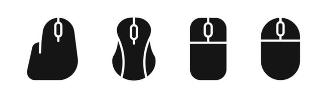Flat and black mouse shapes. Input device simple designs vector