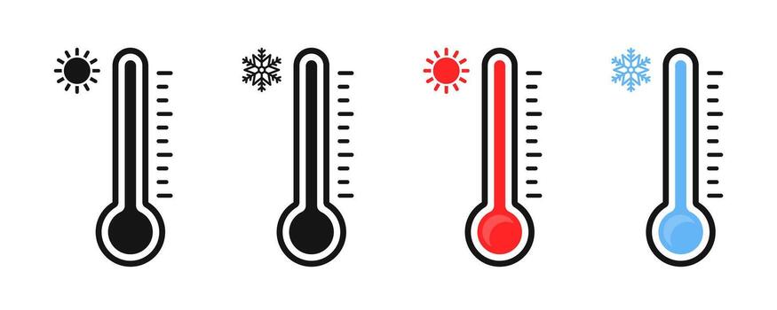 Temperature thermometer icon set. Temperature thermometer scale illustration. Temperature icons set . Thermometer icons. Temperature Scale Symbols vector