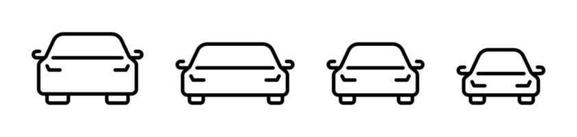 Simple line set of car icons. Front view car logo. Car linear icon set. Car icons. Car symbols. Linear style car icons. vector