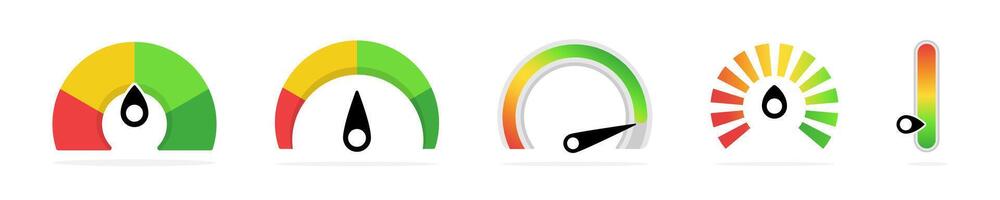 Scale meter vvector illustration. Scales set. Multicolored speedometer scale set. Meter level score measure graphic dial with different colors. vector