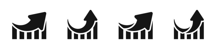Growing graph icon set. Business graphs and charts icons. Statistics and analytics icons. Increase profit. Economic graphic growth arrow rising. vector