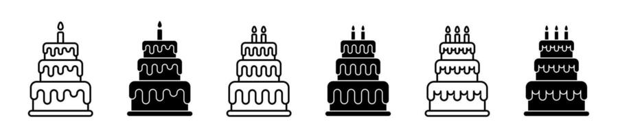 Birthday cake with candles icon set. vector