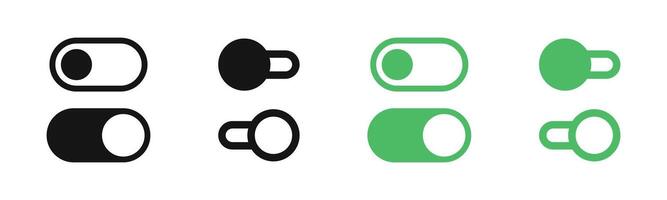 On and Off toggle switch buttons. Switch toggle buttons ON OFF. Switch buttons set. Toggle illustration. Switch button elements vector
