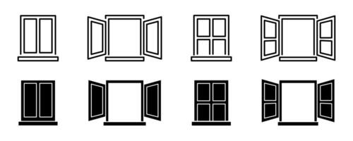 Open and closed windows. Building element symbols vector