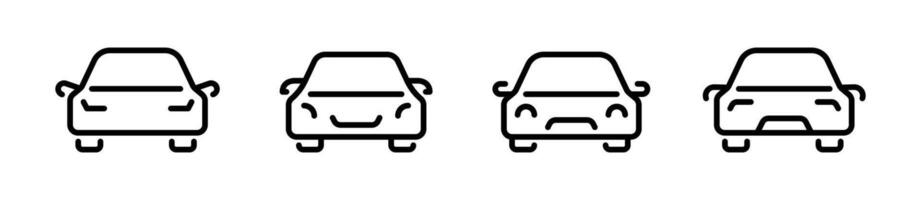 Car icons set. Linear car logo Front view. Automobile linear icon set. Car icon set in linear style. Transport symbol. vector