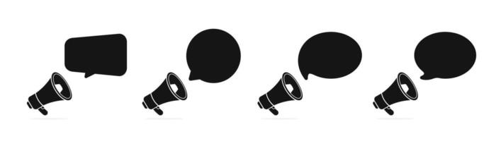 Speech bubble with megaphone icons. Loudspeaker and Message bubbles set. Speech bubbles silhouettes. Speech bubble, speech balloon, chat bubble. vector