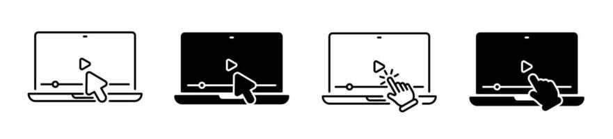 Cursor clicking play button. play button on device screen. Media player. player button. Pointer cursor with device vector