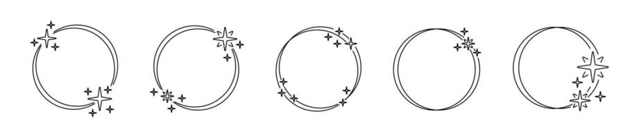 Decorative round frames. Decorative circles. Circles with star sparkles. Star sparkles frames elements vector