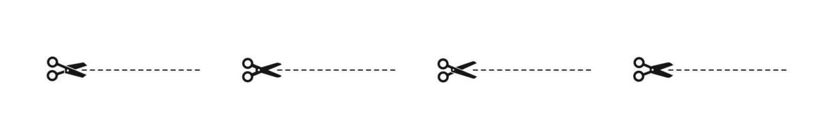 Scissors cutting line. Scissors set. Cutting lines. Scissors icons. Cutting scissors silhouettes vector