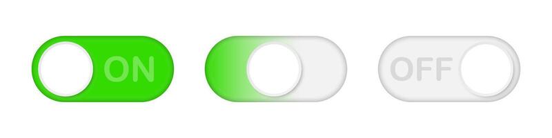 Realistic switch toggle buttons. On and Off toggle switch buttons. Switch buttons set. Toggle illustration. vector