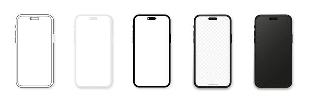 Smartphone illustration. Realistic smartphone mockup. Mobile phone mockup with blank screen. Smartphone mockup front view. Realistic smartphone models vector