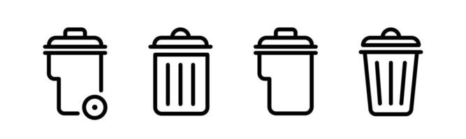 Waste container outline set. Trash bins in linear style vector