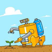 cute yellow robot with tree vector