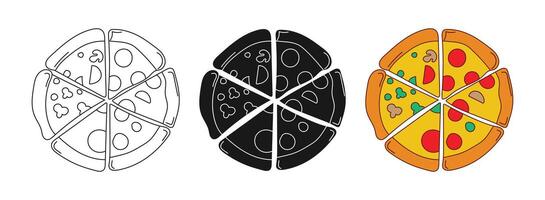 set of pizza drawing simple drawing flat vector