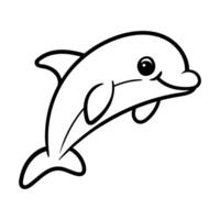 fun cartoon character of dolphin isolated drawing coloring line art style sketch classic vintage design illustration vector