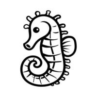 fun cartoon character of sea horse isolated drawing coloring line art style sketch classic vintage design illustration vector