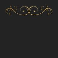 Decorative vintage card with gold swirls divider and copy space. Template for covers, invitations, menu. Gold layout on black background vector