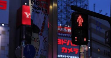 A traffic red light at the neon town in Shinjuku at night video
