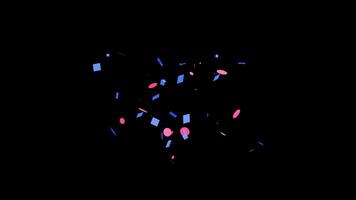 Confetti explosion animated on transparent background. Colorful party popper shooting motion graphic with alpha channel. Paper shoot, particle, dynamite, heart, star, smile, circle, rectangle. video