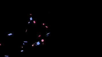 Confetti in heart, star, smile, circle, rectangle shape motion graphic with alpha channel. Colorful party popper animated on transparent background. Paper shoot, particle, concert, celebration. video