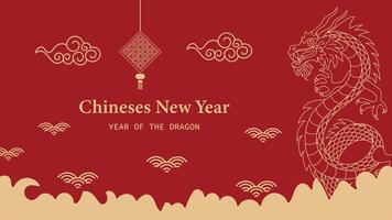 Chinese new year greeting card with dragon and clouds vector