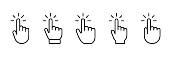 Hand pointer symbol in trendy flat style. Hand click cursor. Click cursor collection. Clicking finger. Hand pointer icon. vector