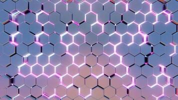 Abstract Hexagonal Pattern with Metallic Surface and Pink Glowing Highlights video