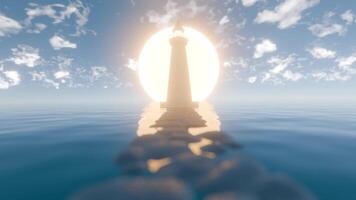 a lighthouse is shown in the middle of the ocean video