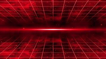 Red color 3d grid pattern with horizontal optical flair 3d space plexus design technology background video