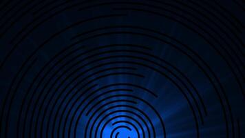 Royal blue color light rays rotating multiple circular shapes hi-tech design loop able geometrical black background video