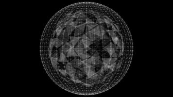 white color mesh pattern low poly geometric design rotating sci-fi 3d sphere on black background video